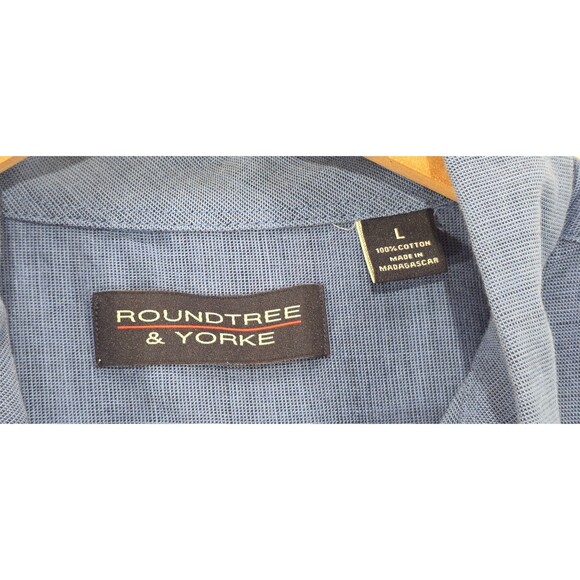 Roundtree & Yorke Mens Cotton Shirt Short Sleeve Button Down Blue Size L - Picture 3 of 10